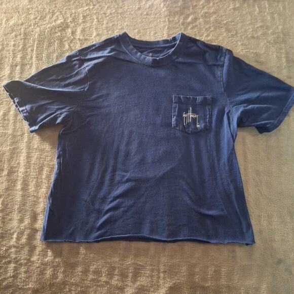 Y2k 2006 Guy Harvey T-Shirt Size Large Cut Off Saltwater Fish Pelagic Blue - Picture 1 of 6
